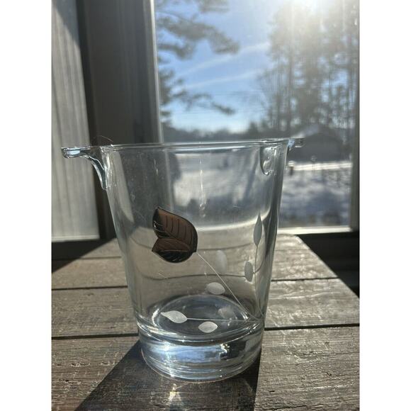 Vintage Cristal Mode Ice Bucket Hand Crafted Italy Silver Leaf Etched Glass - Picture 4 of 13